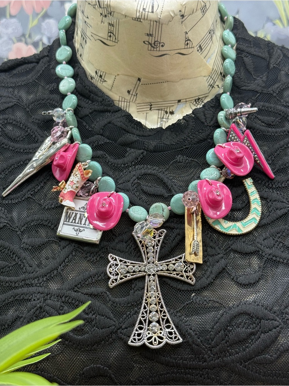 Adorned Crown Jewelry assemblage BACKWOODS BARBIE Dolly Tribute necklace